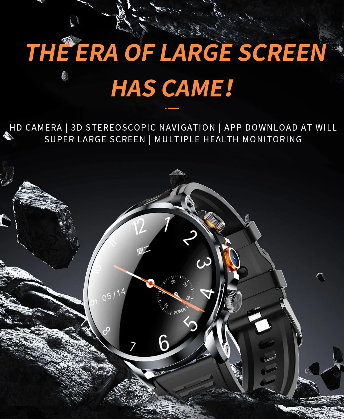 Smart Watch With 1.95 inch IPS 1100mah Battery 128GB ROM 500W Camera GPS WIFI Heart Rate APP Download Smartwatch Android 9.0