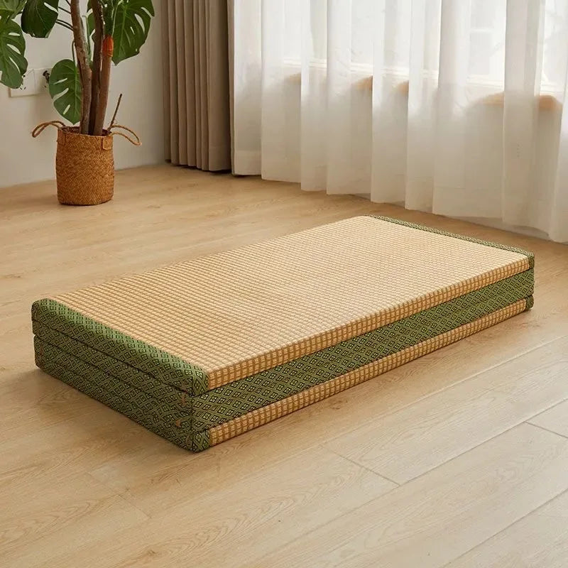 3cm/5cm Thick Japanese Style Folding Tatami Mattress with Artificial Rattan Surface Coir Core for Yoga Meditation Cooling Mat