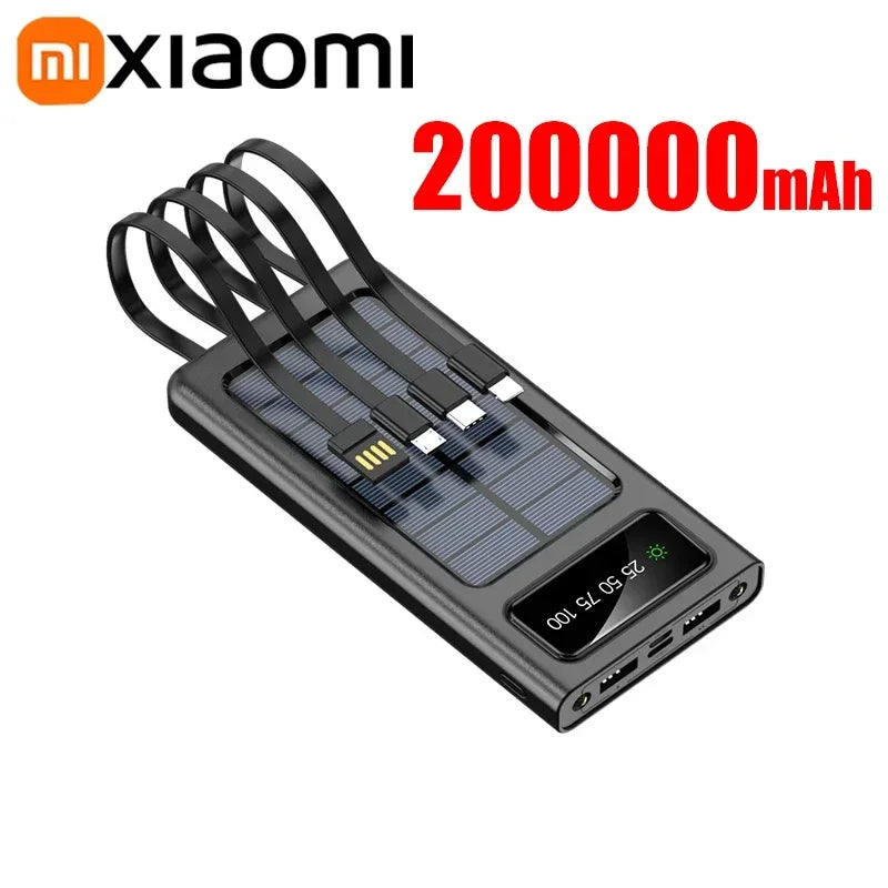 Portable Charger 200000mAh Power Bank with 4 Built-in Cables - Tidesmit Black 200000mAh Tidesmit