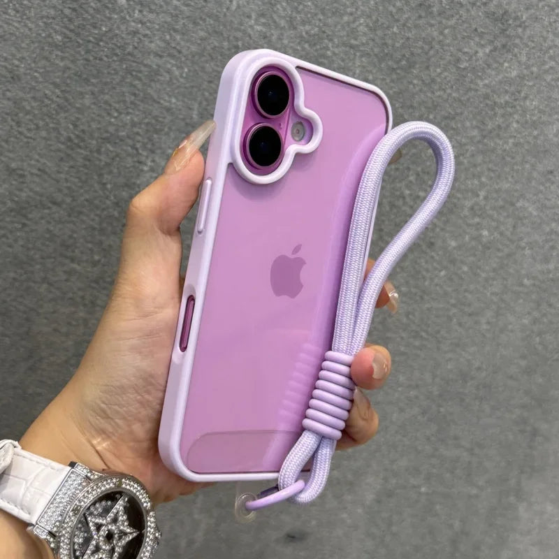 iPhone 16 Shockproof Case with Lanyard - Clear Slim Fit Acrylic Bumper Purple China Mainland Tidesmit