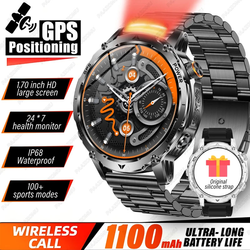 New T-Rex3 Ultra Smartwatch 1100mAh Battery GPS Compass IP69K Waterproof Outdoor Sports Tracker Military Grade Watch