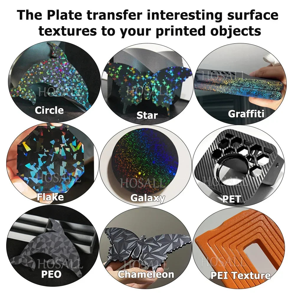 QIDI Q2 280x280mm build plate featuring PEO, PEI, and PET textured surfaces for unique 3D print finishes.