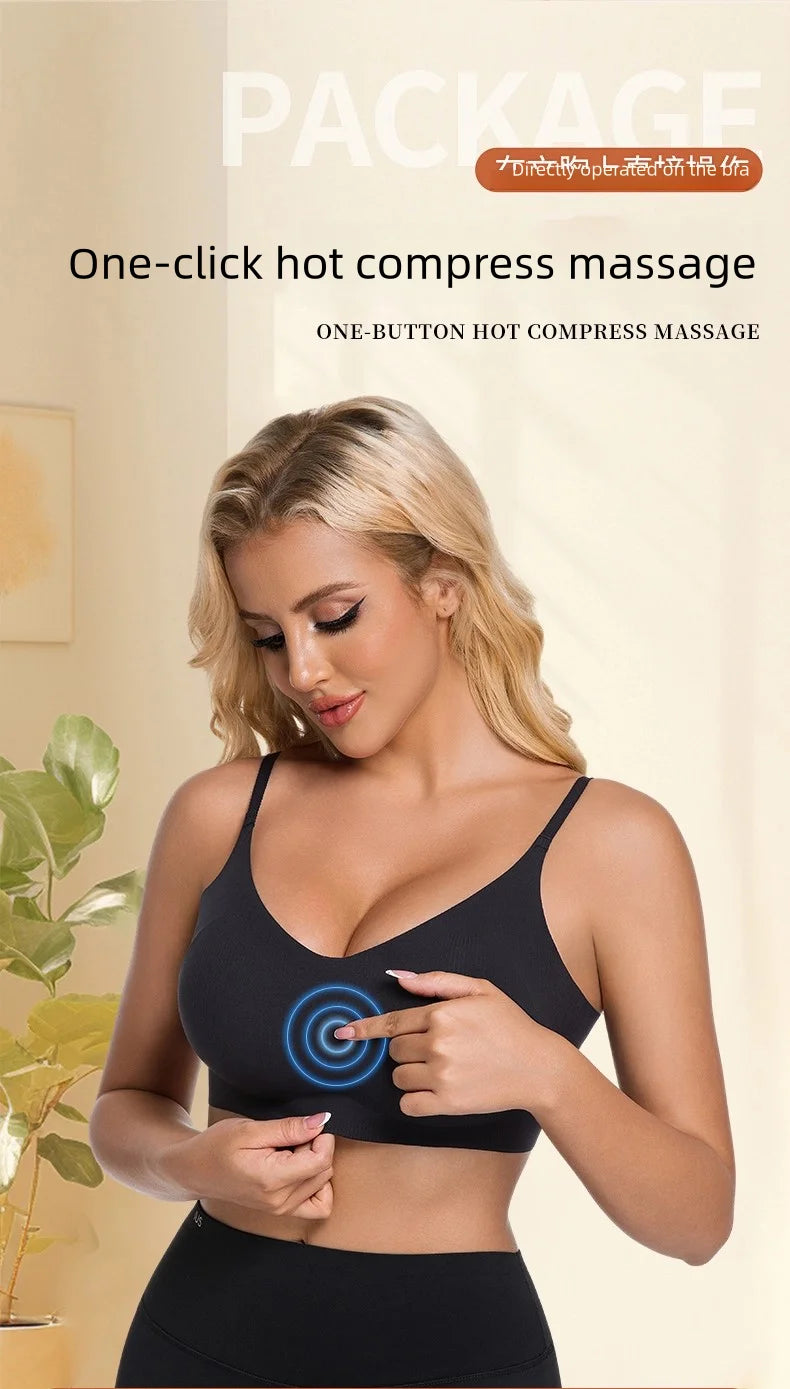 Electric Breast Massager Bra with 6 Vibration Heads - Black Relaxation Treatment Tidesmit