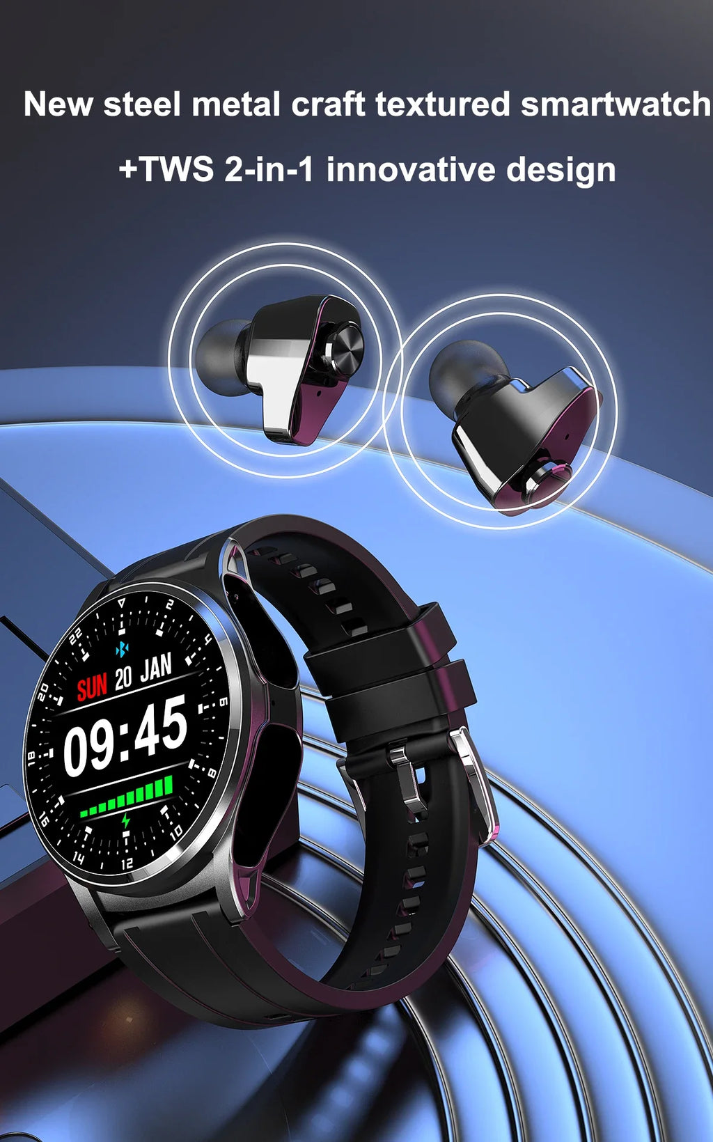 New NFC Smartwatch TWS Bluetooth Headset Two-In-One 1.39HD Display IP67 Waterproof Heart Rate Monitor Male Sports Smartwarch