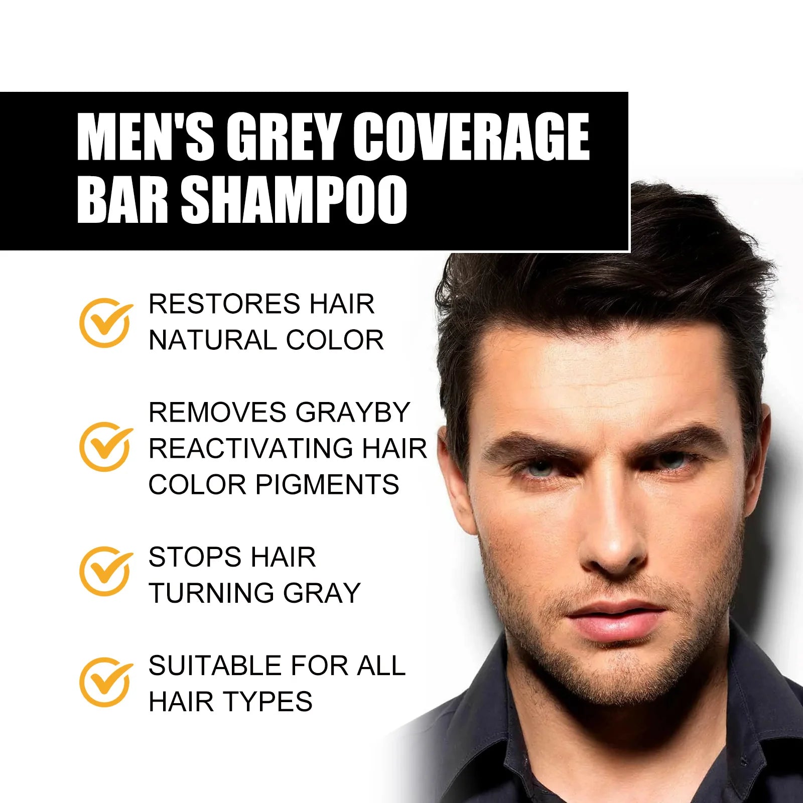 Men's Black Hair Soap Hair Darkening Soap Shampoo Bar Fast Effective Repair Gray White Color Dye Hair Body Natural Organic