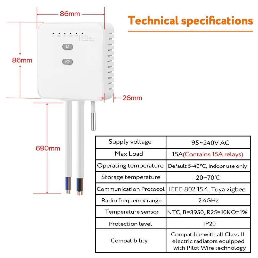Tuya ZigBee Smart Thermostat For Pilot Wire Heating Radiator Support Ecowatt Electricity Monitoring Remote Control Alexa Google