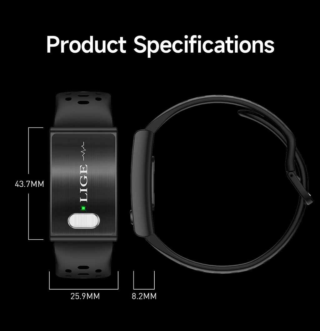 LIGE New ECG+PPG Smart Bracelet Heart Rate Health Monitoring Thermometer HPV Test Reports Waterproof Sports Tracker Smart Watch