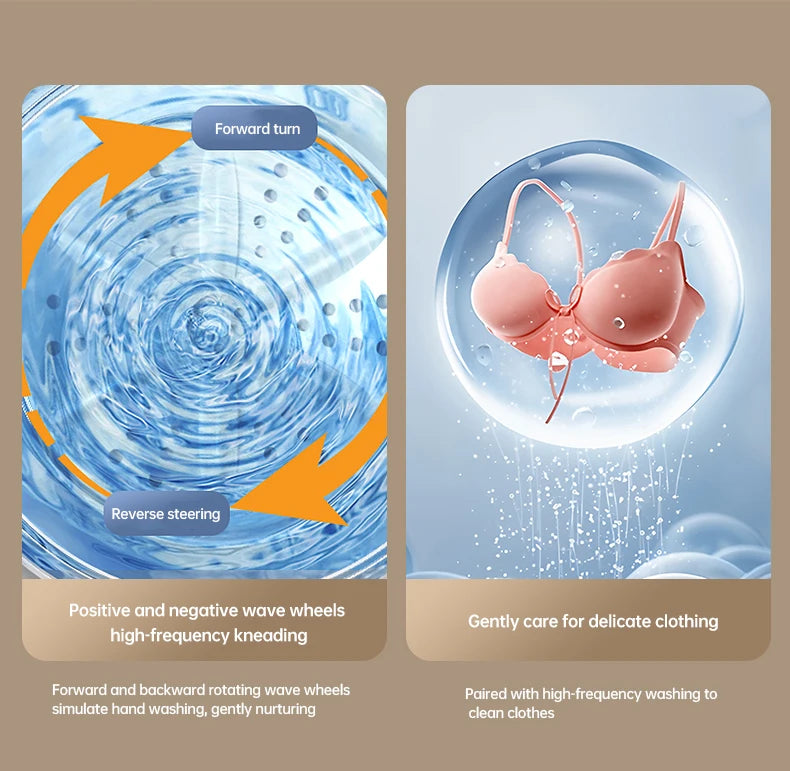 Tidesmit 2L wireless portable mini washing machine showing laundry cup detail for baby clothes and travel use