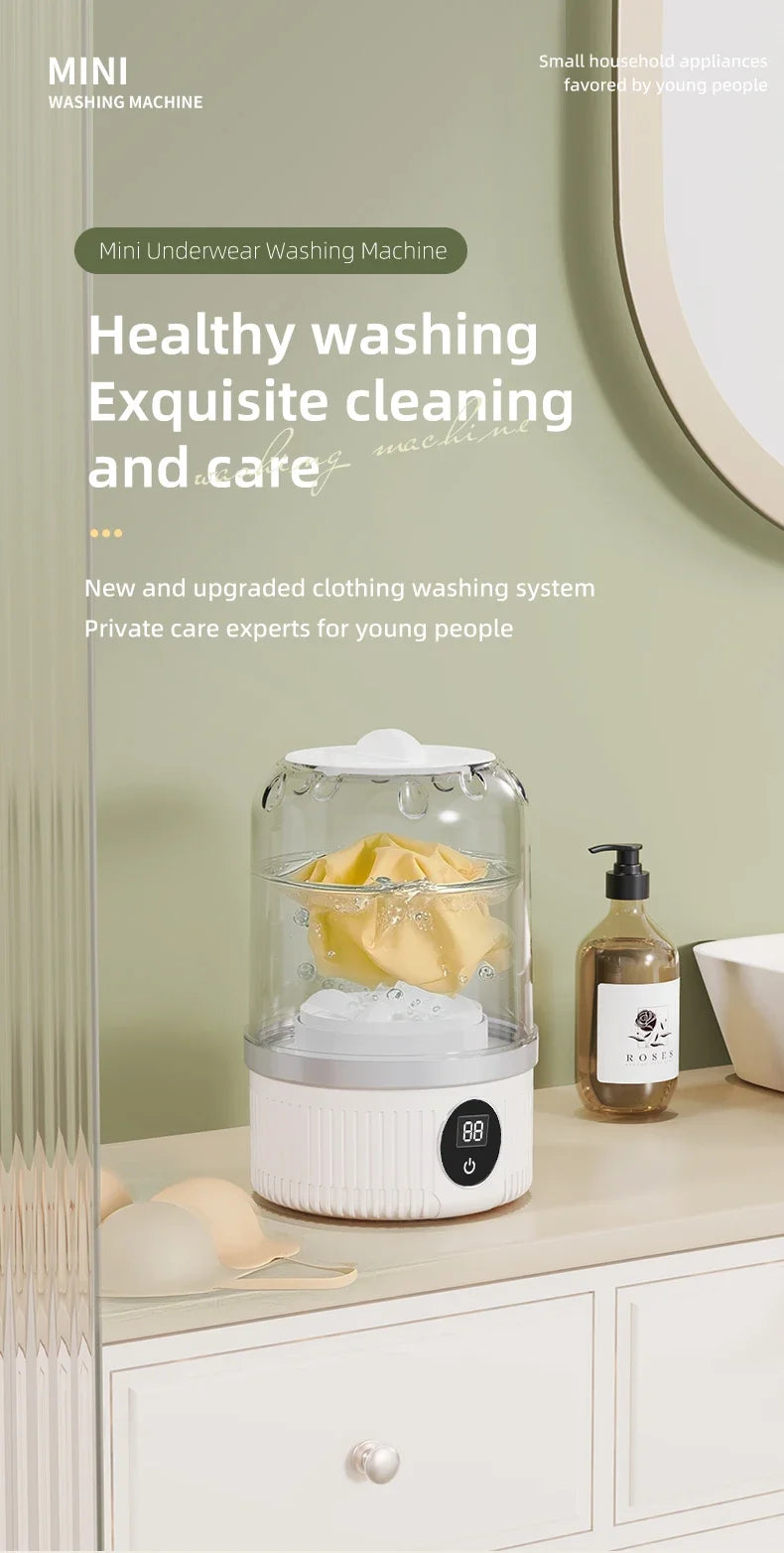 Tidesmit portable wireless mini electric washing cup for underwear, socks, and pet clothing, side angle view.