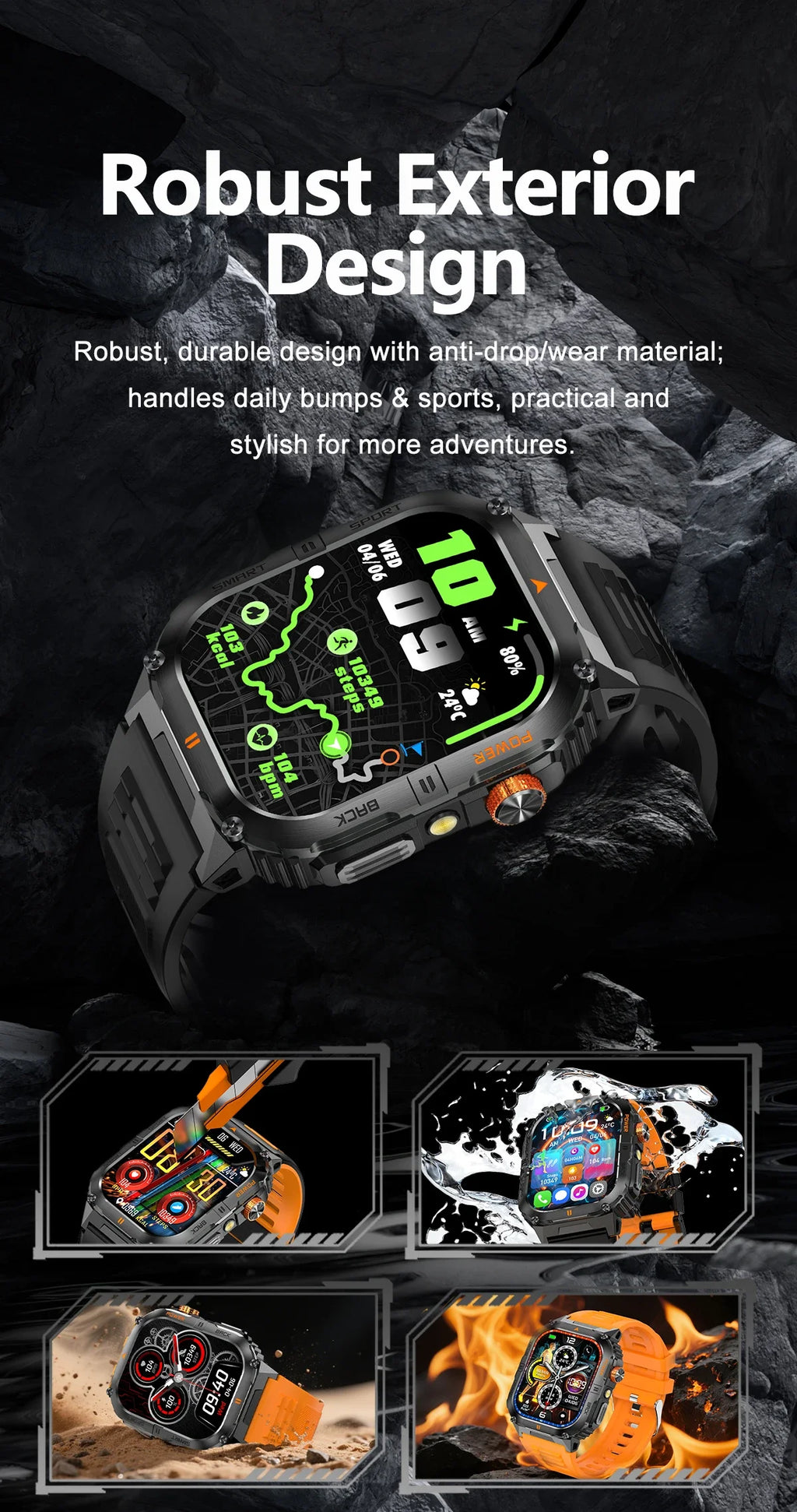 Hot Sell Gifts 2026 New Military SmartWatch Men Outdoor Sports IP68 Waterproof  LED Bluetooth Call Health Monitoring Men Women