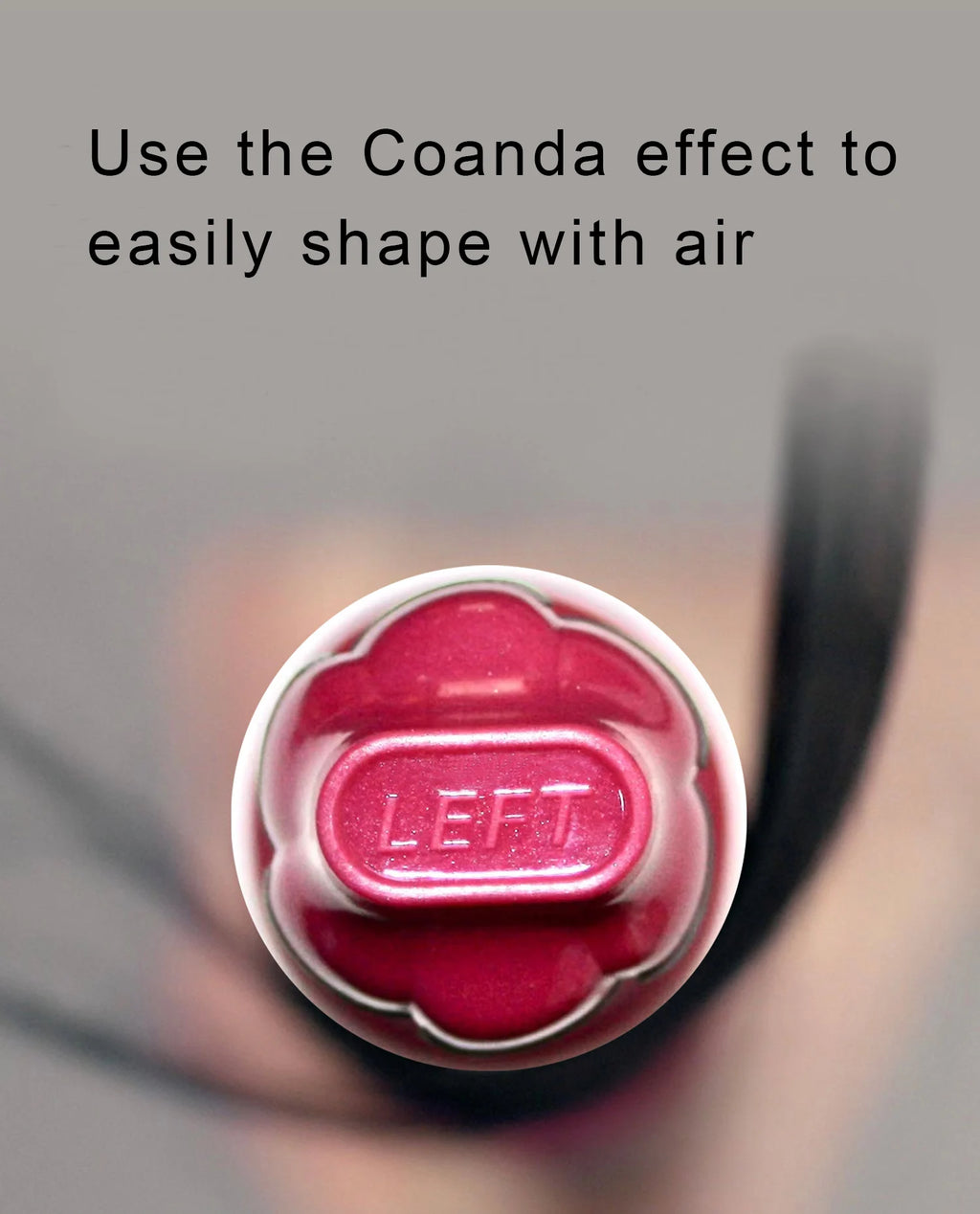 Pink 6-in-1 multi-styler curling barrel attachment featuring "LEFT" airflow indicator for Coanda effect hair styling.