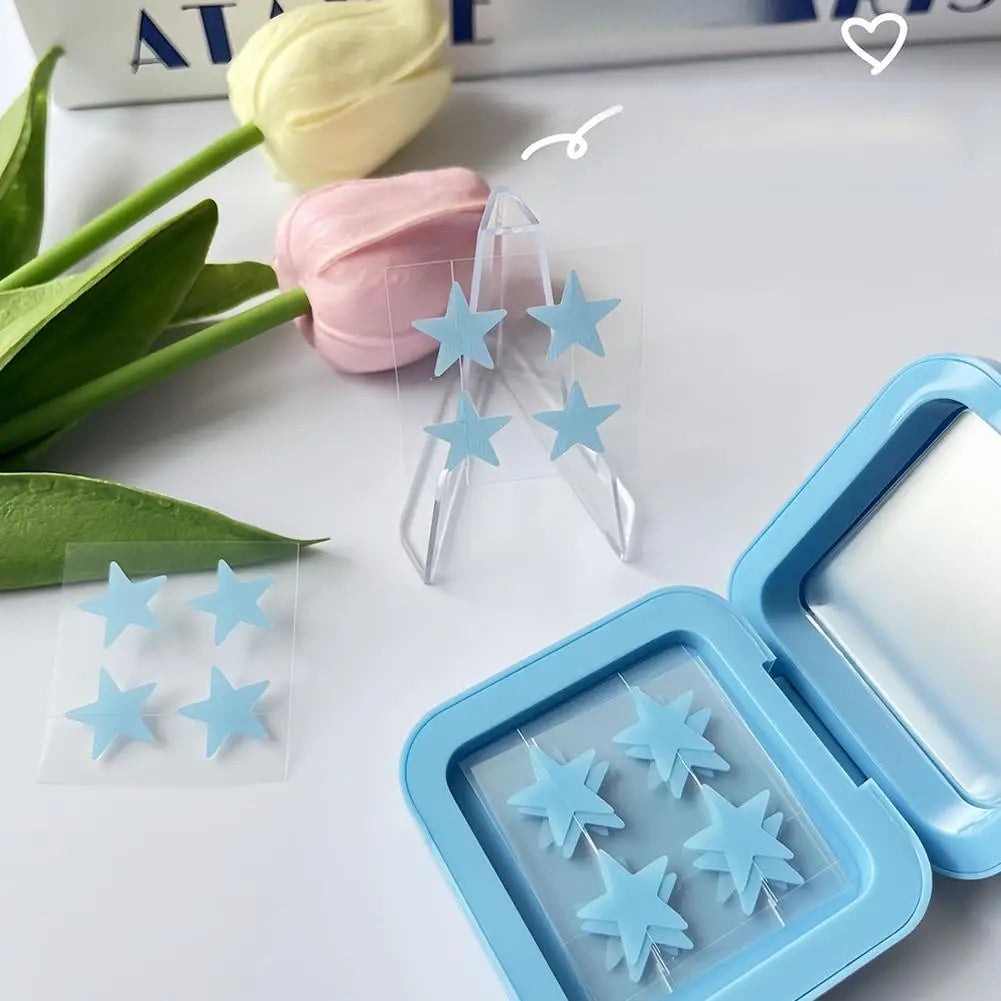 Blue/Yellow Stars Hydrocolloid Pimple Patches with Mirror Storage Box,Acne Spot Stickers For Face,Temporary Mirror Makeup Tool