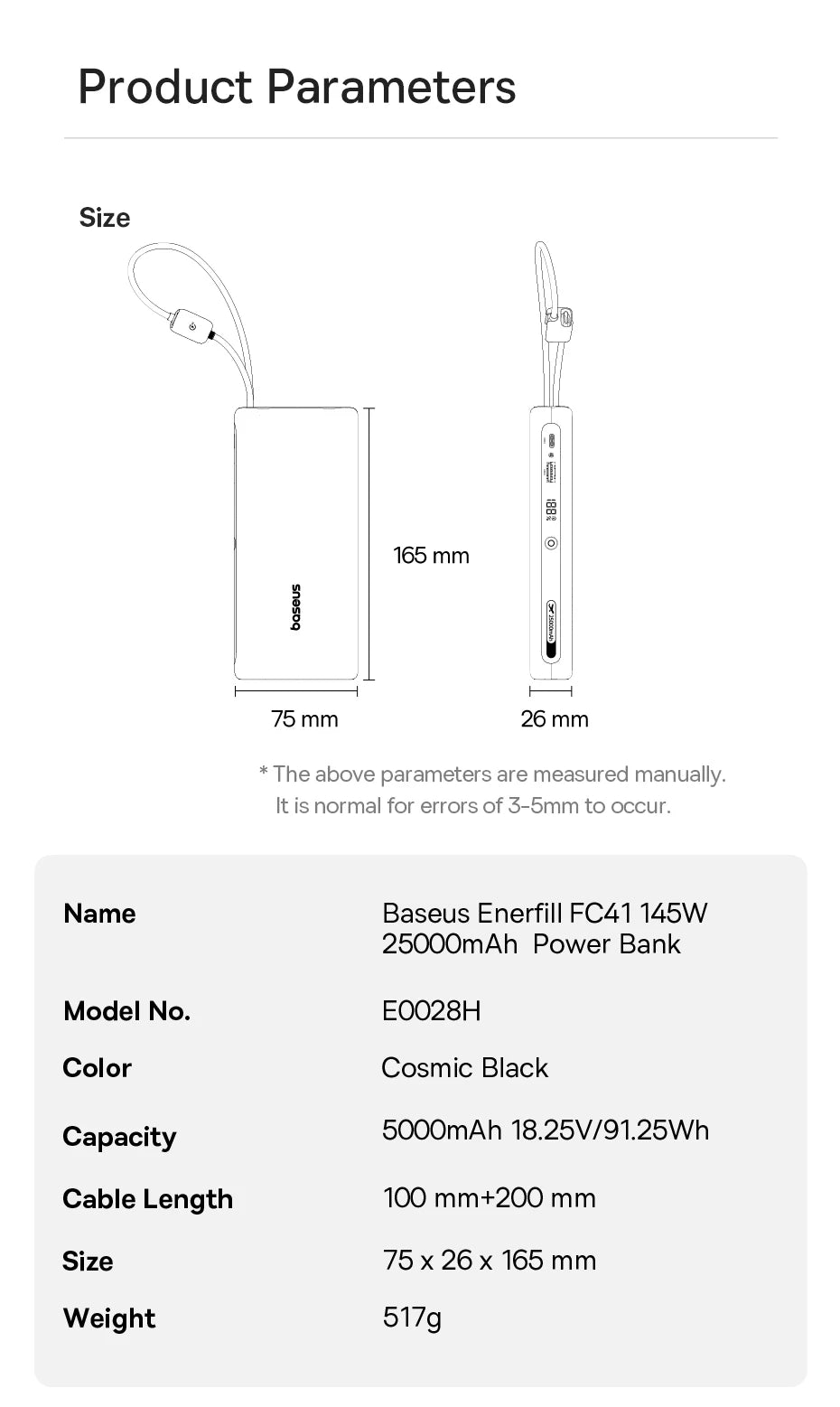 Tidesmit 25000mAh 145W Fast Charging Power Bank with Dual USB-C Cables Tidesmit