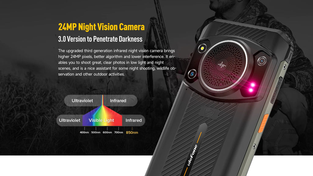 Ulefone Armor 21 16GB RAM 256GB ROM ，Android15  Helio G99 6nm, 64MP Camera,24MP Night Vision Camera ,9600mAh.6.58"120Hz.NFC