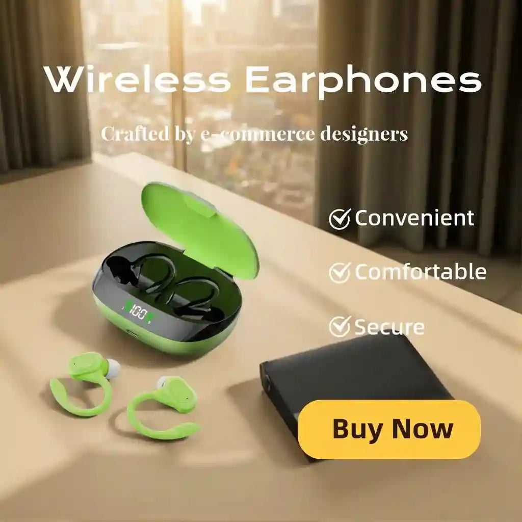 Wireless Bluetooth Earhook Headphones with Mic for Active Sports Green Tidesmit