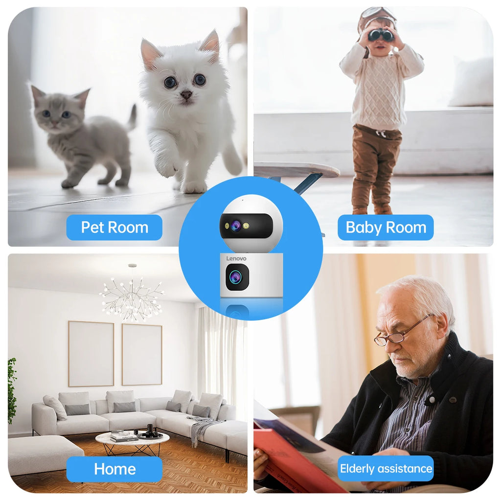 Lenovo 4MP HD Security IP Camera 5G WiFi Surveillance Camera Dual Lens 5X Zoom AI Tracking Home Indoor CCTV Camera Baby Monitor