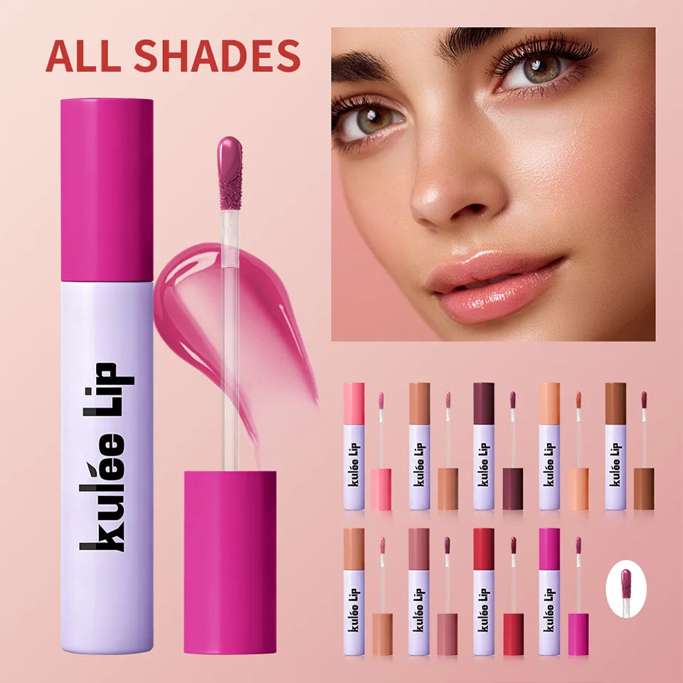 Kulée Lip 2-in-1 moisturizing staining lip oil with non-sticky, glossy finish in multiple vibrant shades.