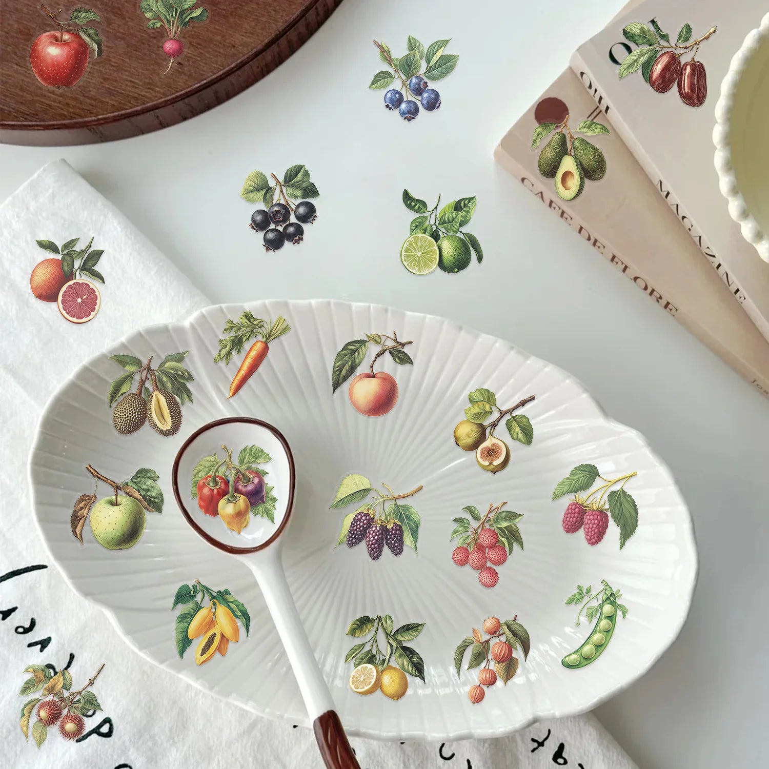 50/100PCS Transparent PET Retro Fruit Sticker Pack Waterproof Notebook Pen Holder Decoration Guitar Notebook Stationery Stickers