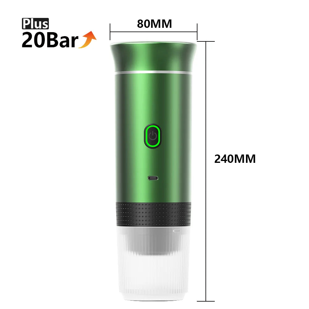 Tidesmit 3-in-1 wireless portable espresso maker with metallic green body and clear cup