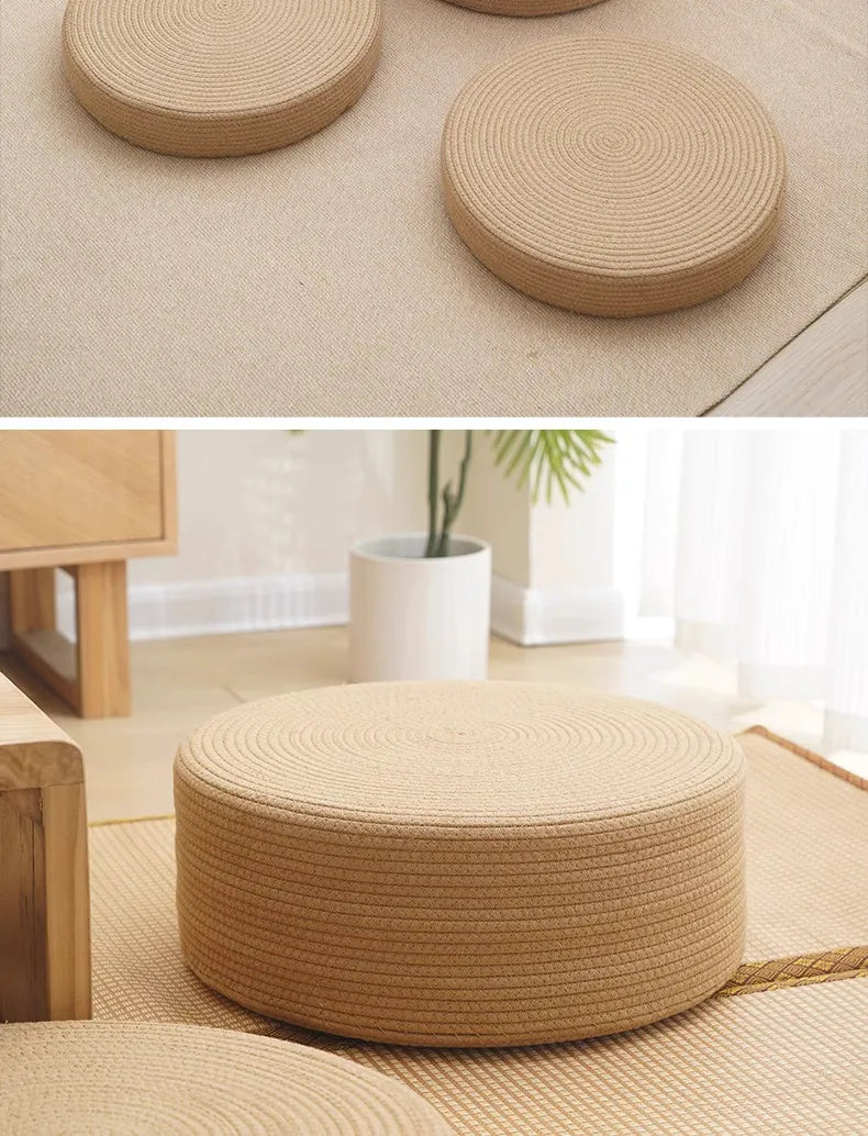 Cotton Thread Hand Woven Japanese Tatami Futon Breathable Comfortable Grass Woven Hemp Rope Floor Cushion Meditation Worship