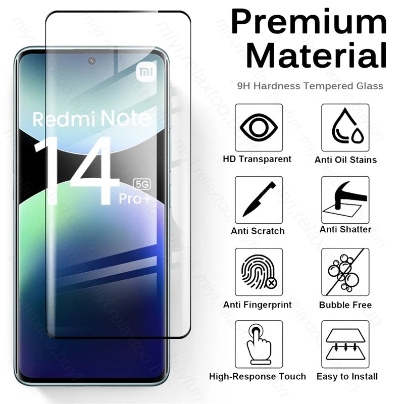 Redmi Note 14 Pro Plus 9D Curved Tempered Glass Screen Protector Tidesmit