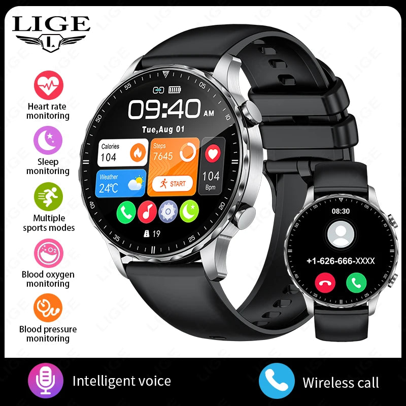 LIGE 2026 New Outdoor Sports Smart Watch Men 1.85“ HD Screen Heart Rate Bluetooth Call IP68 Waterproof Business Smartwatch Men