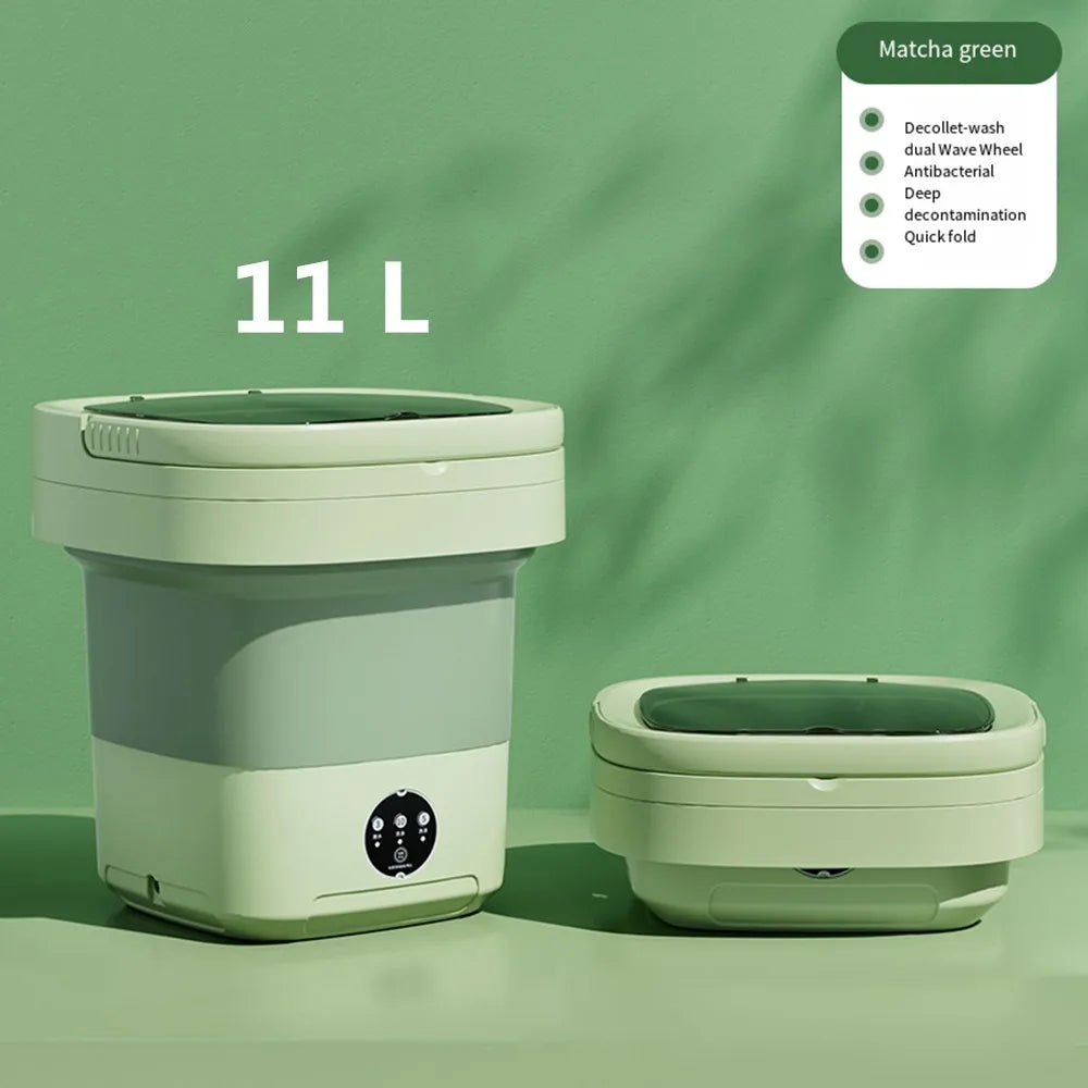 11 L folding automatic shoe washer in mint green, with round lid and front control panel