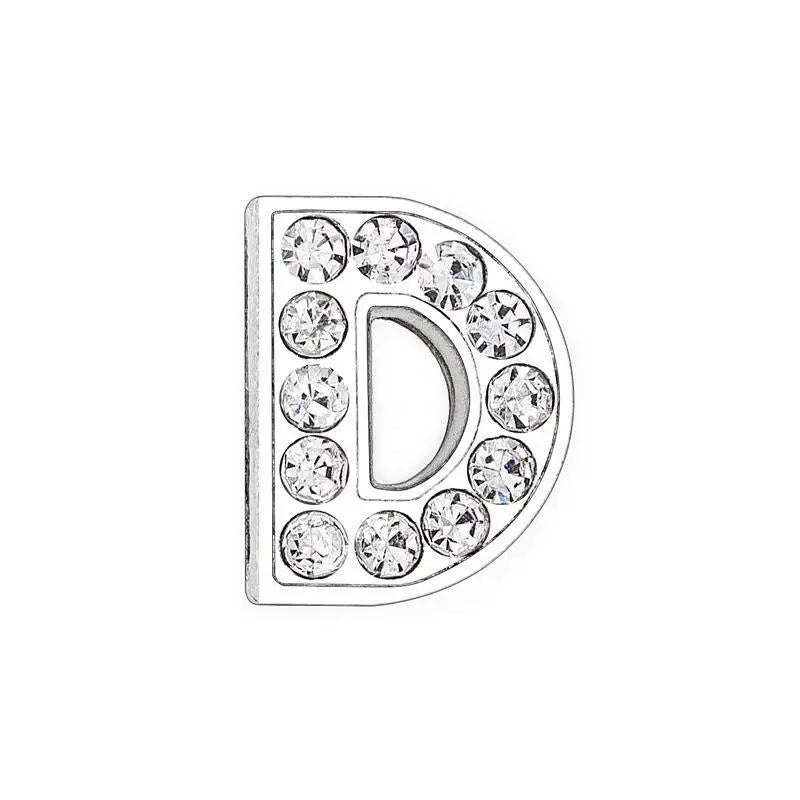Sparkly rhinestone letter D slide charm for 8mm DIY pet collars to personalize your dog or cat's accessory.