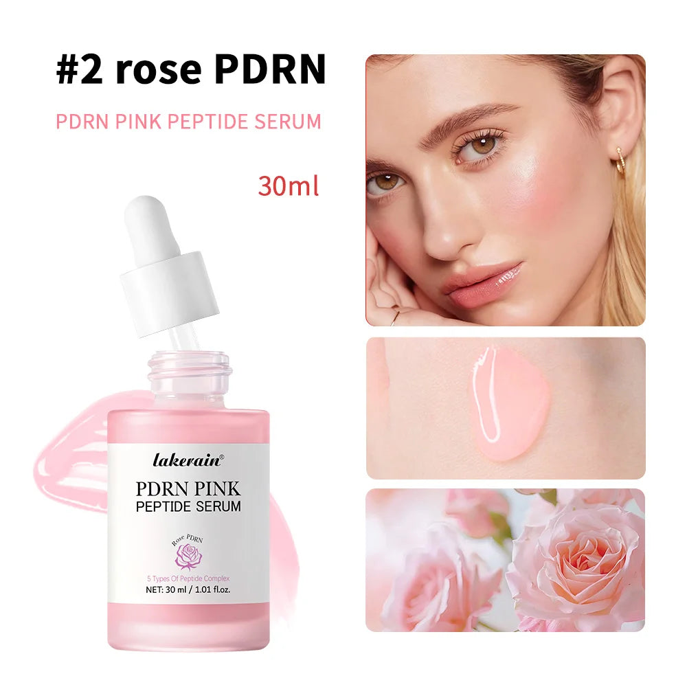 PD RN Pink Peptide Serum #2 Rose PDRN variant, 30 ml bottle and gel swatch