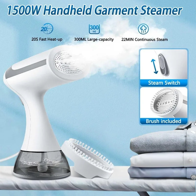 Tidesmit 1500W foldable handheld garment steamer showing compact travel-ready design and ergonomic ironing features