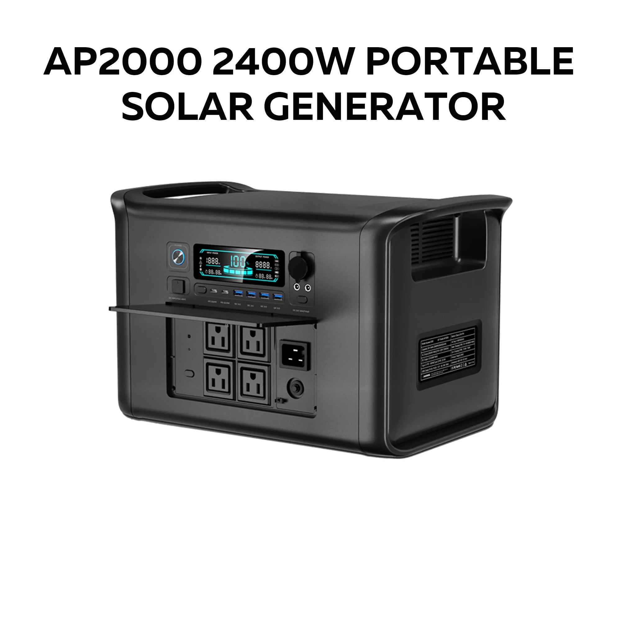 CTOLITY AP2000 2400W Portable Solar Generator 2048Wh LiFePO4 Battery Power Station AC Outlet Pure Sine Wave Emergency Power Supply for Camping Travel and Home Emergency Use