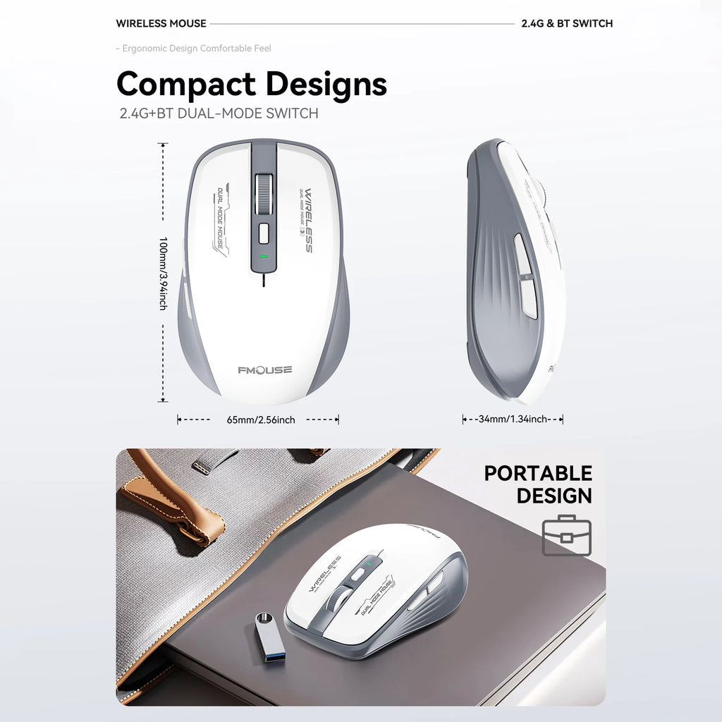 Bluetooth 5.1 and 2.4G USB Wireless Mouse Silent Adjustable 2400DPI Dual Mode Wireless Mouse for iPad for Computer Laptop Tablet