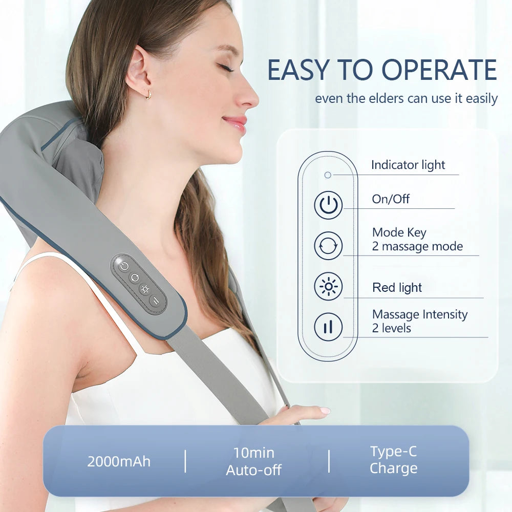 Cordless Deep Tissue Neck and Shoulder Massager with Heat Therapy Back Massage Instrument Tidesmit