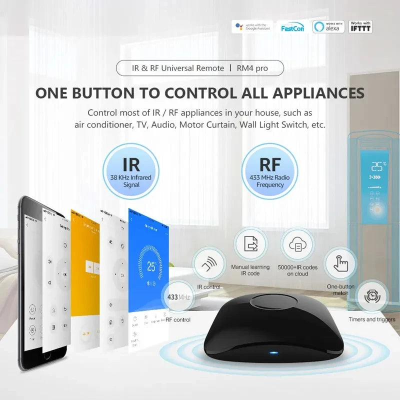 Broadlink RM4 Pro Smart Remote Control for WiFi IR and RF Appliances Tidesmit