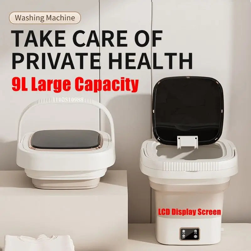 Tidesmit 9L foldable washing machine with LCD display and spin dryer for portable laundry of underwear and socks.
