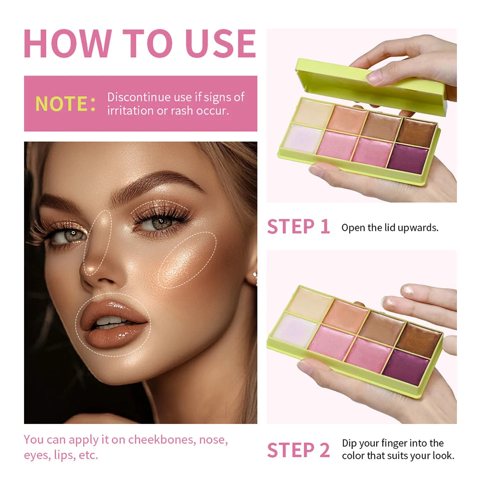 Tidesmit cream palette set in curve case showing shimmer and matte eyeshadow shades in pink brown nude tones