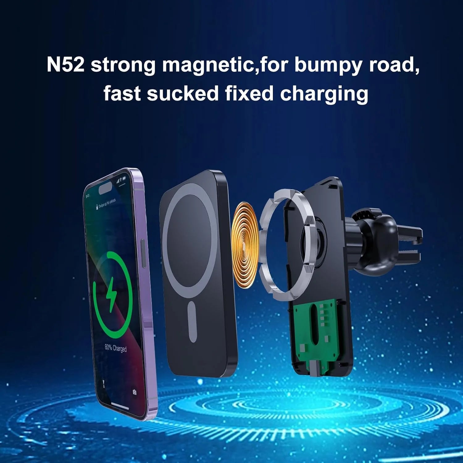 Magnetic Wireless Car Charger for iPhone 12-17 | Qi Certified Fast Charge Tidesmit