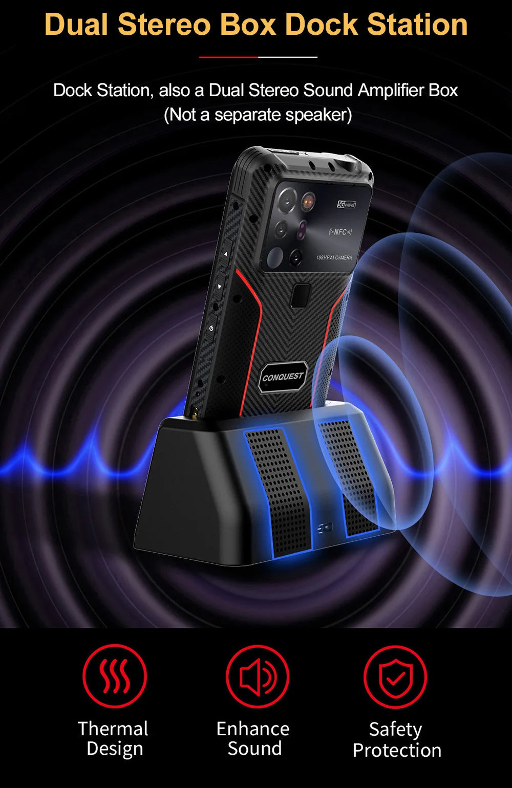 CONQUEST 5G Smartphone Network108MP Camera 12GB 512GB 66W Thermal Imaging  IP68 Waterproof NFC