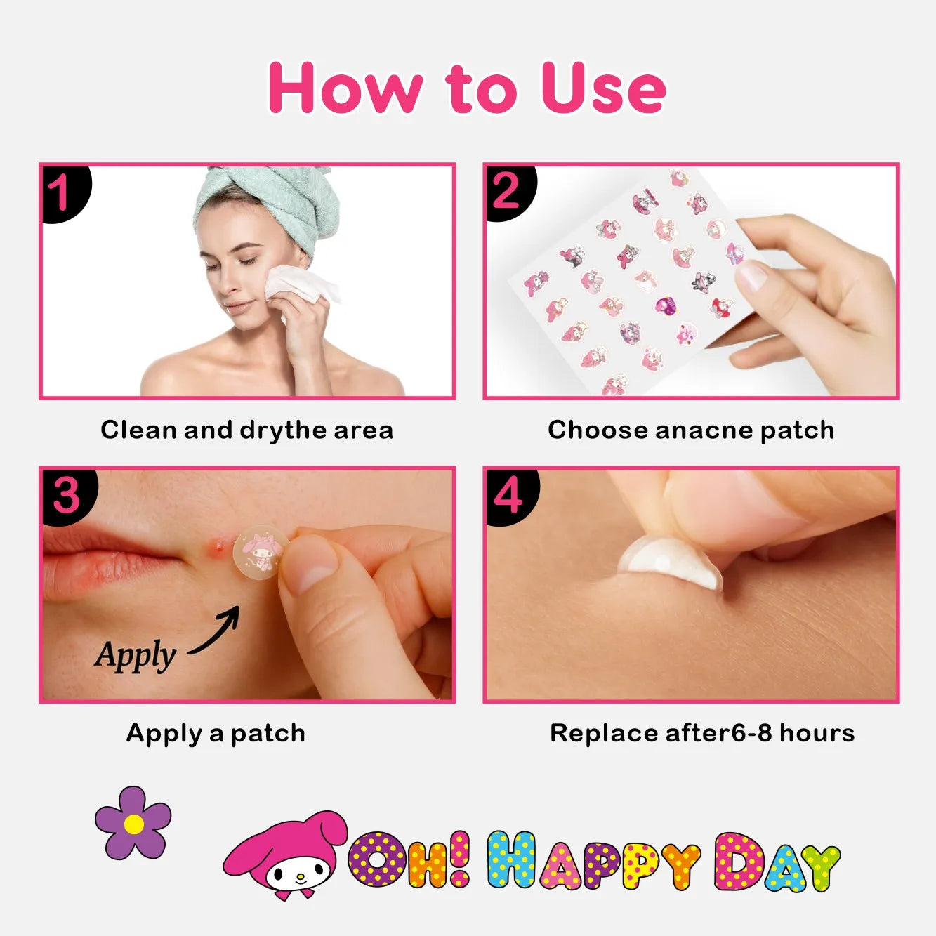 125PCS Hello Kitty Cute Face Stickers, Hydrocolloid Pimple Patches for Invisible Blemish Concealing