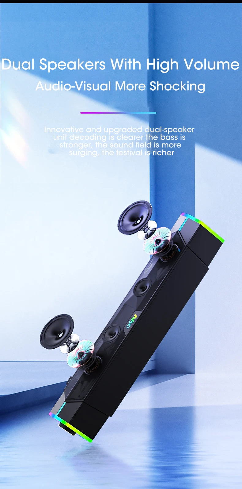 Computer Soundbar Bluetooth Speaker - 4D Surround Sound System Tidesmit