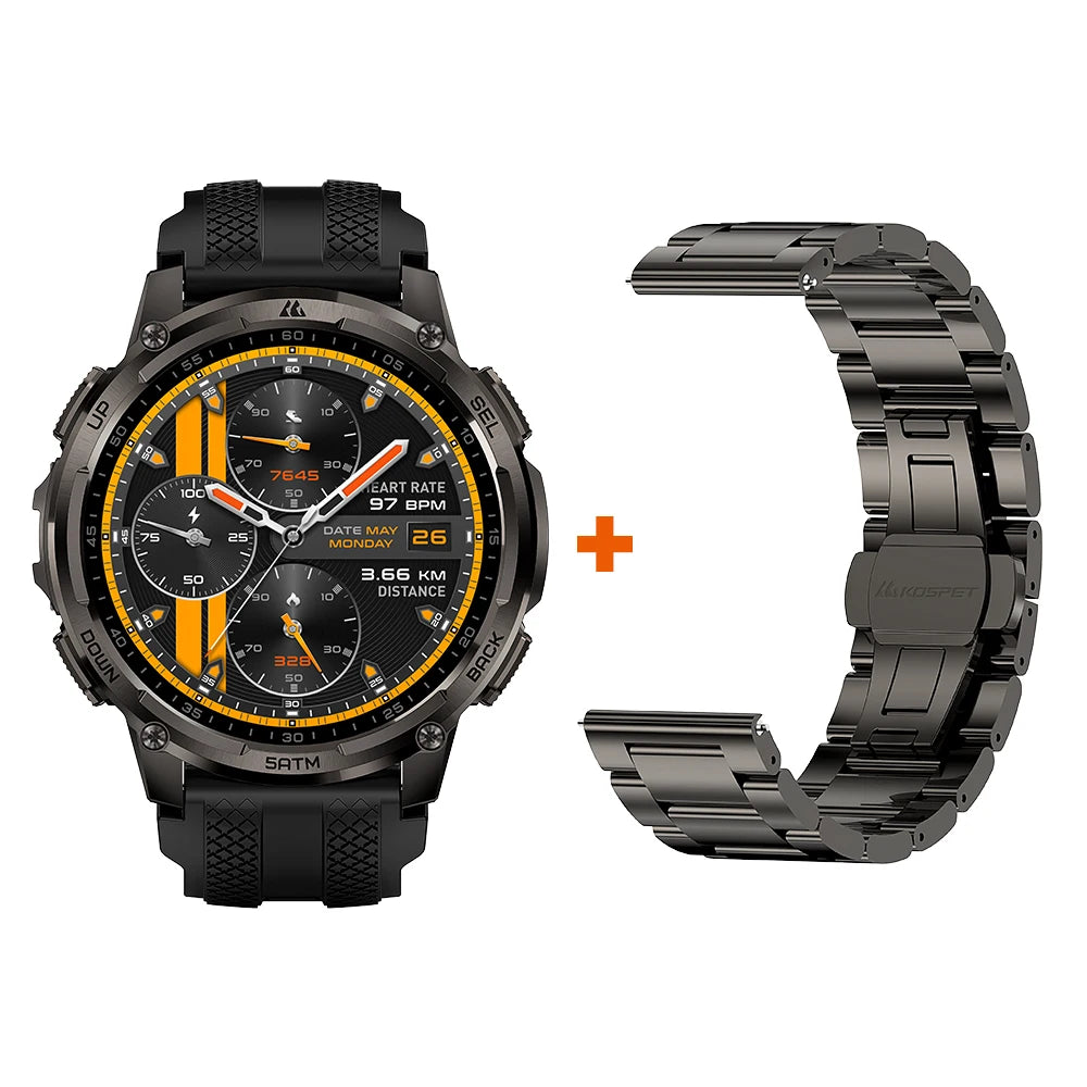 KOSPET TANK T4C Men's Military Smartwatch Rugged GPS Watch with Flashlight 5ATM Waterproof & All-Day Health Tracking