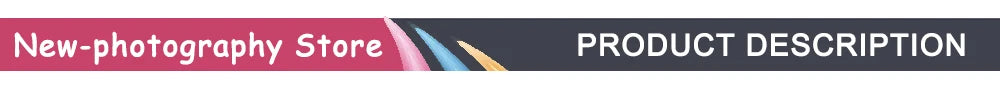 Horizontal banner with pink and dark gray sections, white text reading "New-photography Store" and "PRODUCT