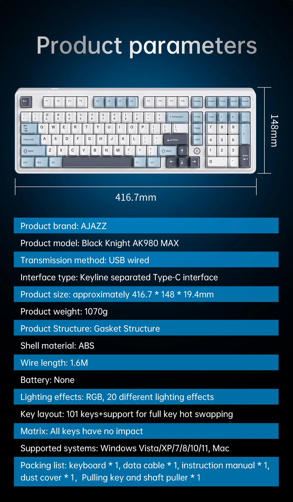 AJAZZ AK980 MAX HE 8K - New Magnetic Switch Type-C - Wired Only - Computer Gaming Keyboard Upgrade Gasket Mechanical Keyboard