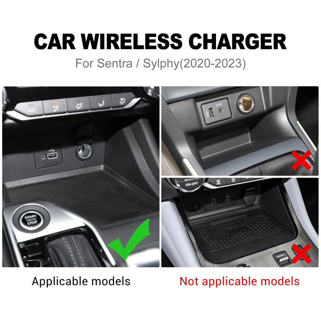 Wireless Charger Pad for Nissan Sentra 2020-2025 LHD, Qi Certified Tidesmit