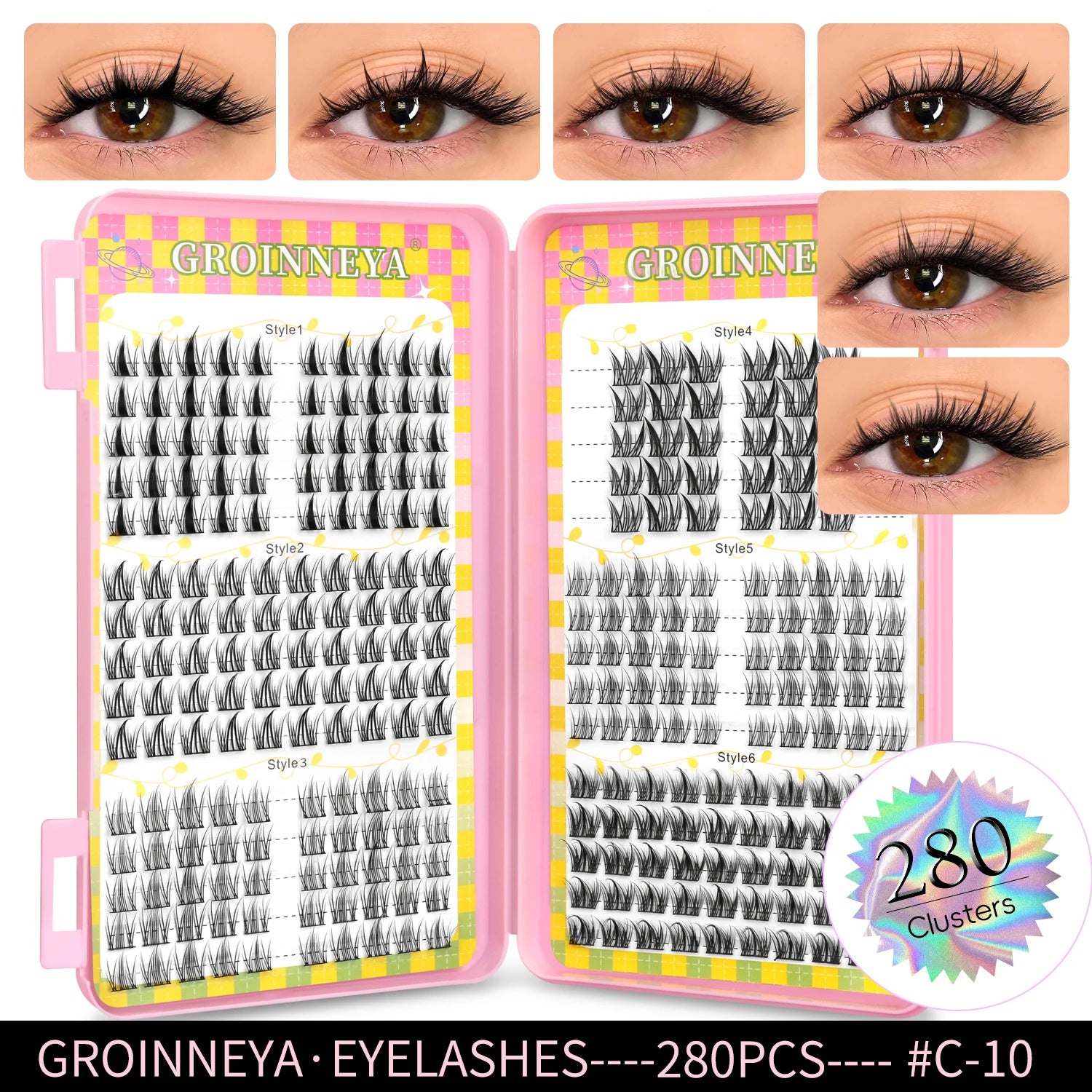 GROINNEYA Eyelashes Clusters 320 pcs Natural Eyelash extension Cluster Lashes Volume Mixed Tray Lashes Cluster Natural