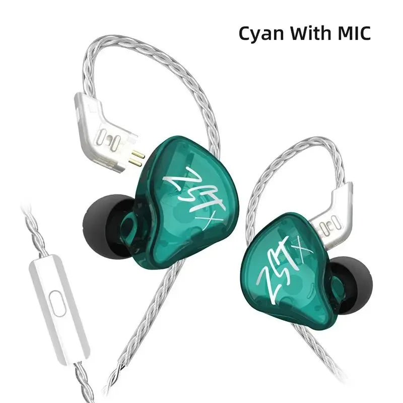 KZ ZSTX In-Ear Monitors Hybrid Driver Noise Cancelling by Tidesmit ZSTX Cyan MIC Tidesmit
