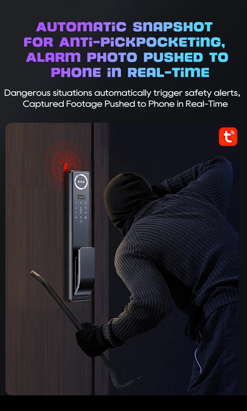 Tuya APP 3D Face Recognition Unlock Digital Door Lock With Camera FIngerprint Password Unlock Keyless Electronic Door Lock