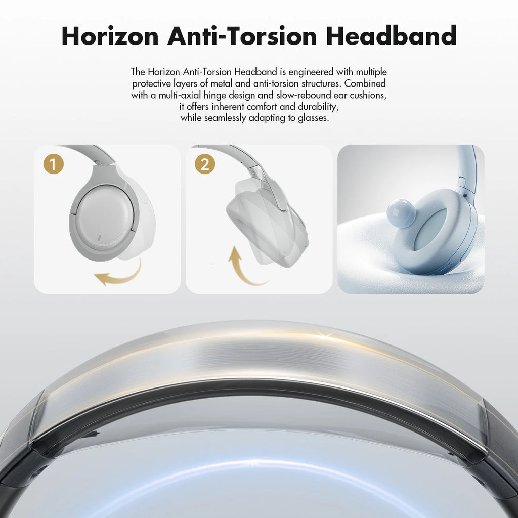 Wireless Noise Cancelling Headphones Over-Ear - Studio Audio White Tidesmit