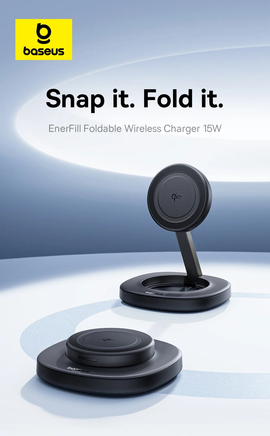 15W Magnetic Wireless Charger Stand, Foldable Qi2 for iPhone 16 Series Tidesmit