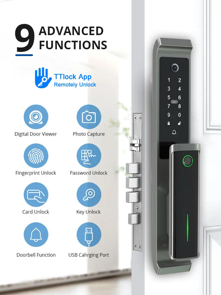 New Bluetooth TTlock App Security Door Camera Lock Video Fingerprint Household Electric Automatic Deadbolt Smart Door Lock